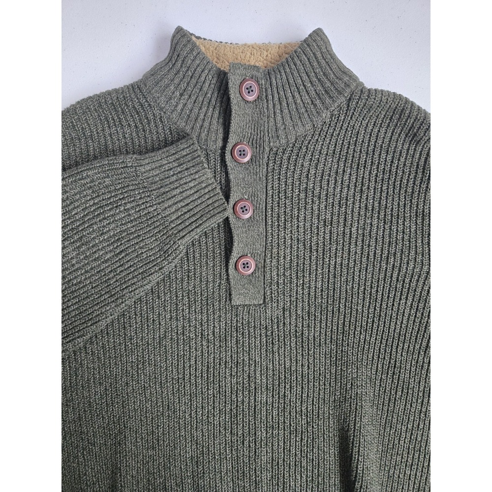 G.H. Bass & CO. Men's XL Green 1/4 Button Lightweight Mock‎ Ribbed Knit Sweater